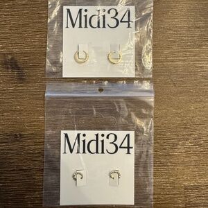 NEW Midi34 2-Pair 14K Gold Vermeil Zircon 925 Earrings Set